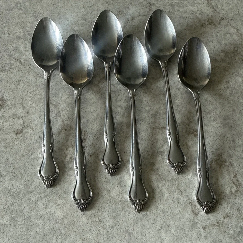 Vintage Ekco Eterna Regal Rose Teaspoon Set Spoons Stainless Lot of 6
